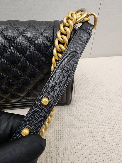 Chanel Black Caviar Old Medium Boy (GHW)