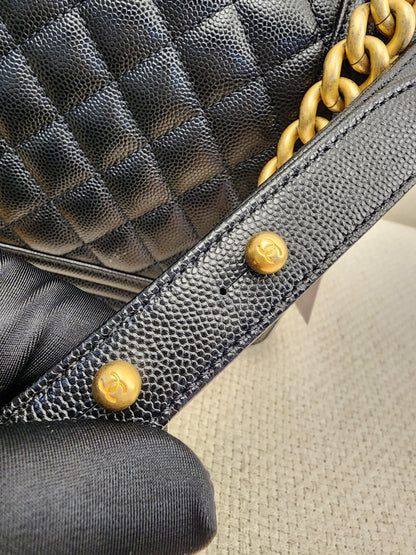 Chanel Black Caviar Old Medium Boy (GHW)