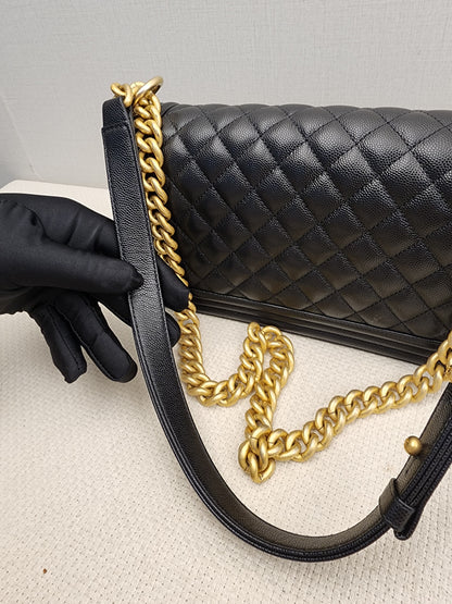 Chanel Black Caviar Old Medium Boy (GHW)