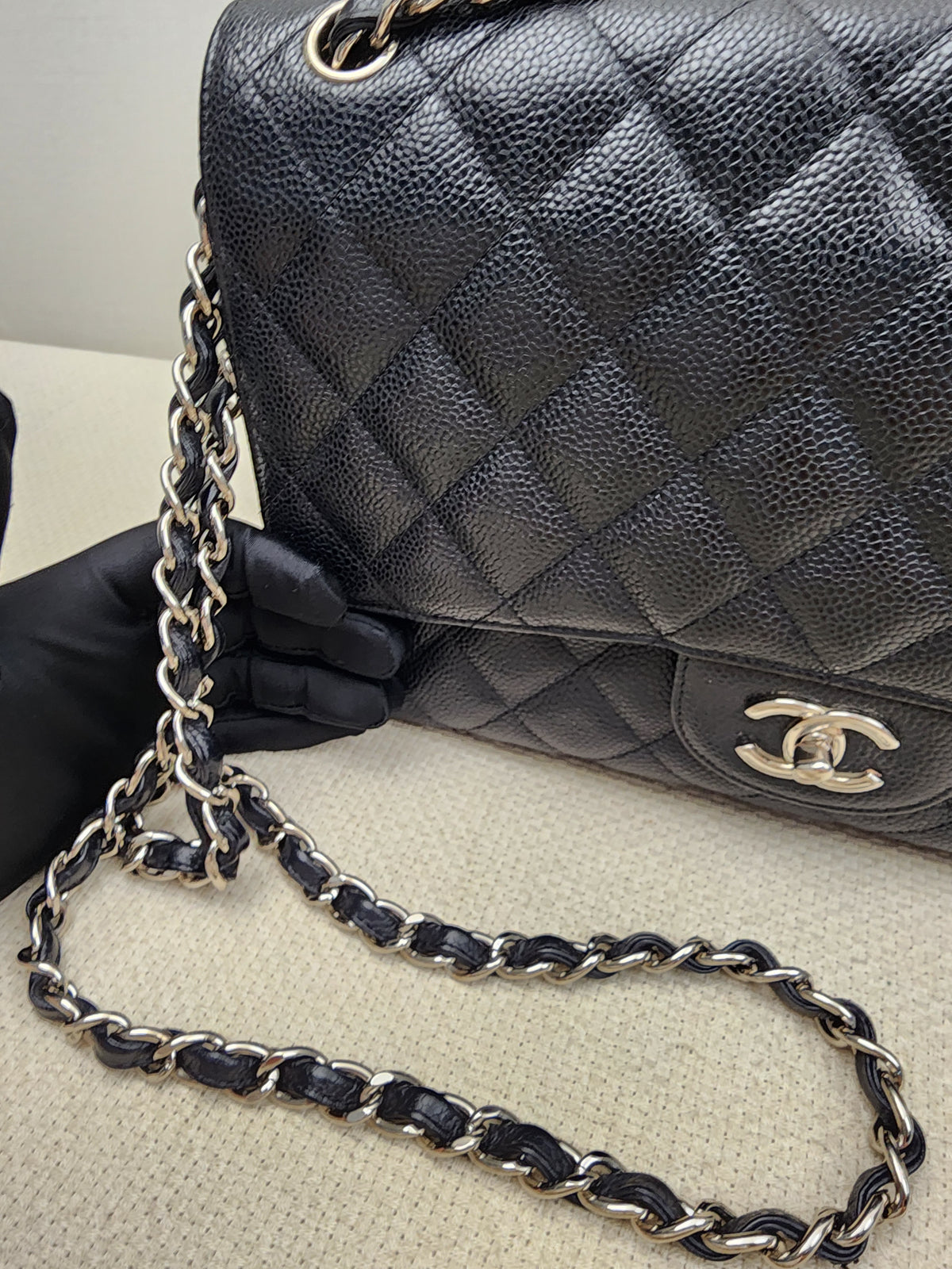 Chanel Black Caviar Jumbo CF (SHW)