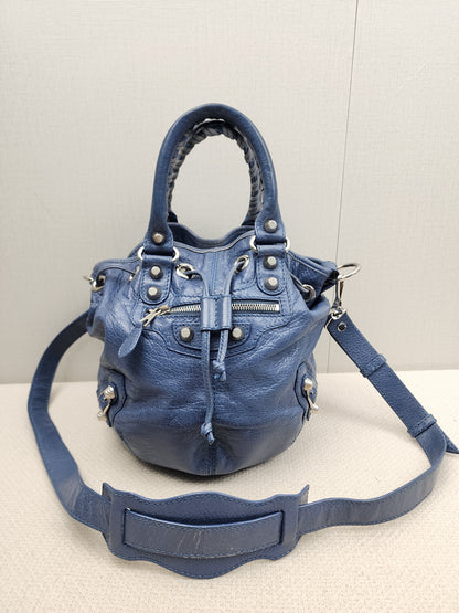 Balenciaga Blue Agneau PomPon Bucket