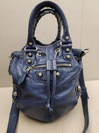 Balenciaga Blue Agneau PomPon Bucket