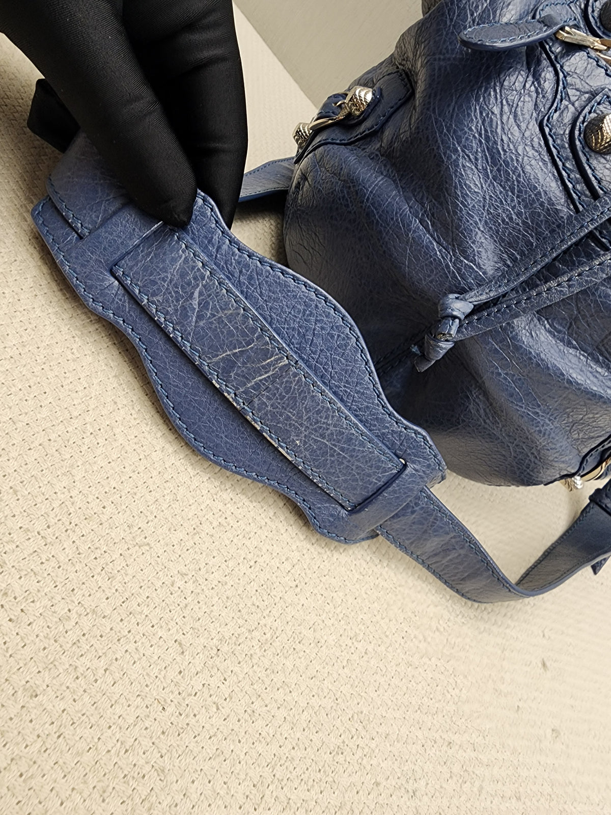 Balenciaga Blue Agneau PomPon Bucket