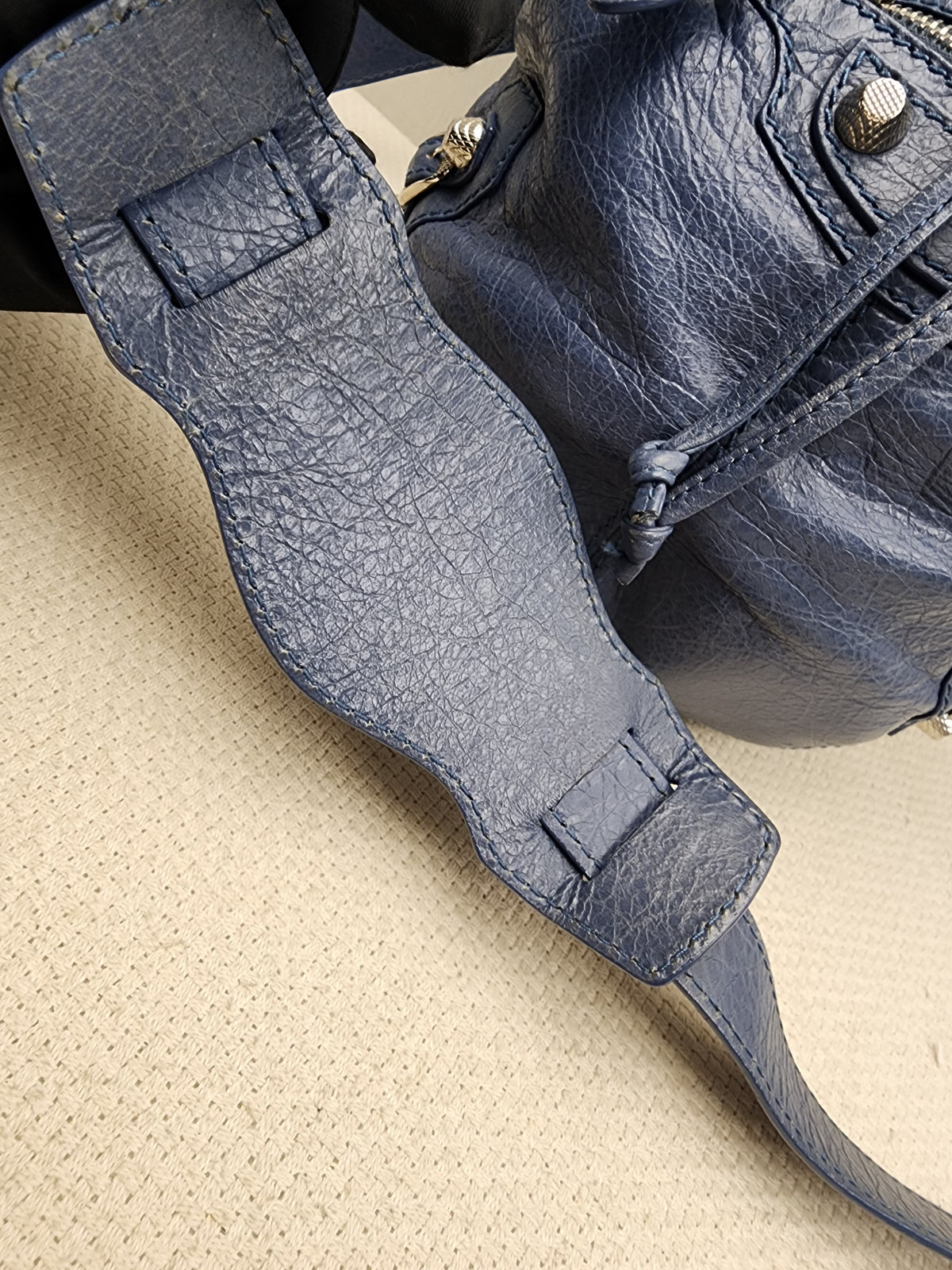 Balenciaga Blue Agneau PomPon Bucket