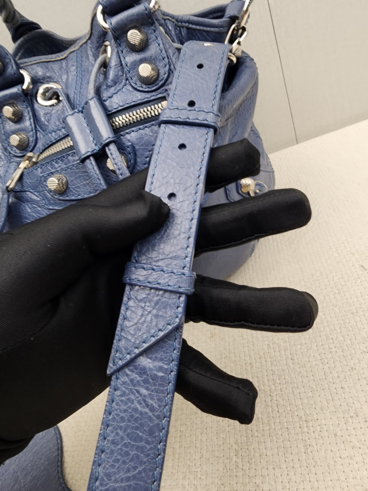 Balenciaga Blue Agneau PomPon Bucket