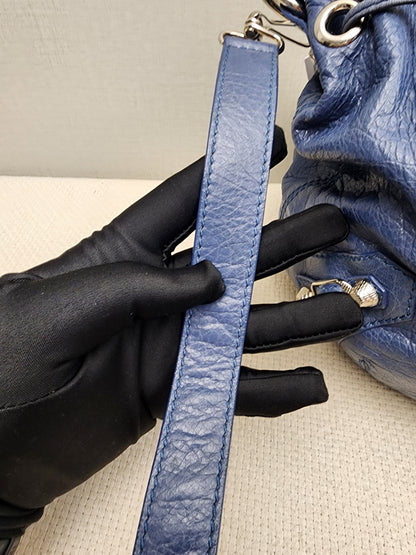 Balenciaga Blue Agneau PomPon Bucket