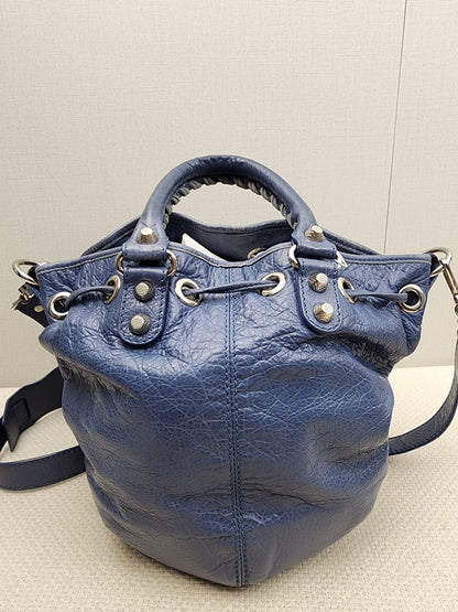 Balenciaga Blue Agneau PomPon Bucket