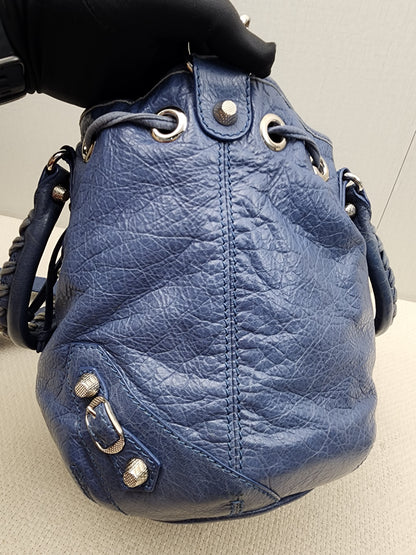 Balenciaga Blue Agneau PomPon Bucket