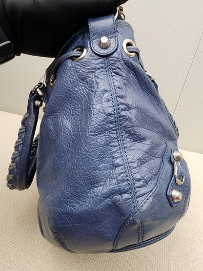 Balenciaga Blue Agneau PomPon Bucket