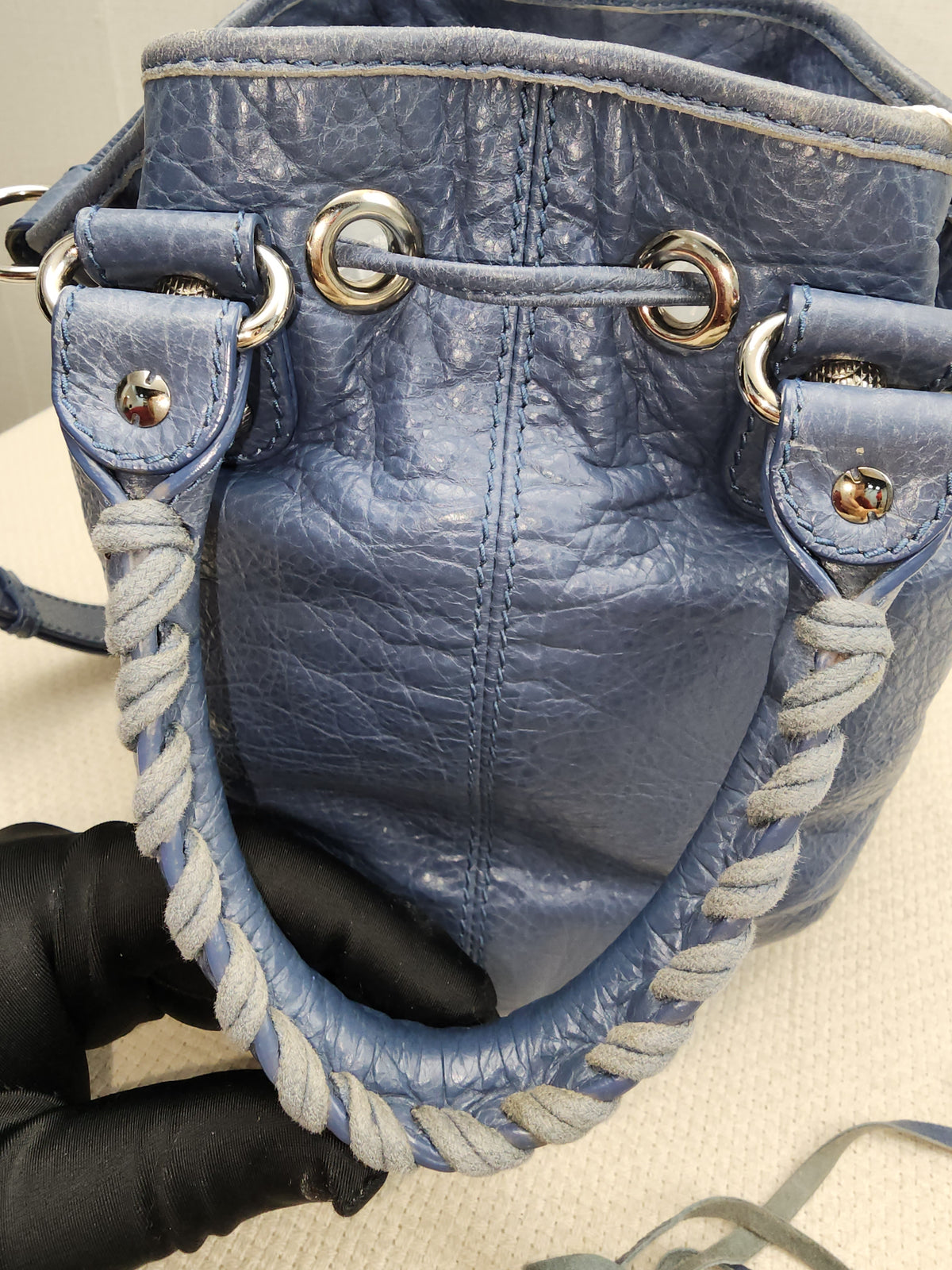 Balenciaga Blue Agneau PomPon Bucket