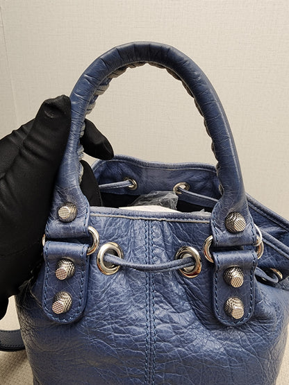 Balenciaga Blue Agneau PomPon Bucket