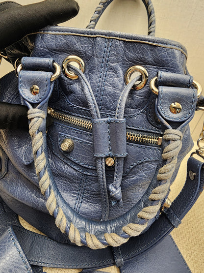 Balenciaga Blue Agneau PomPon Bucket