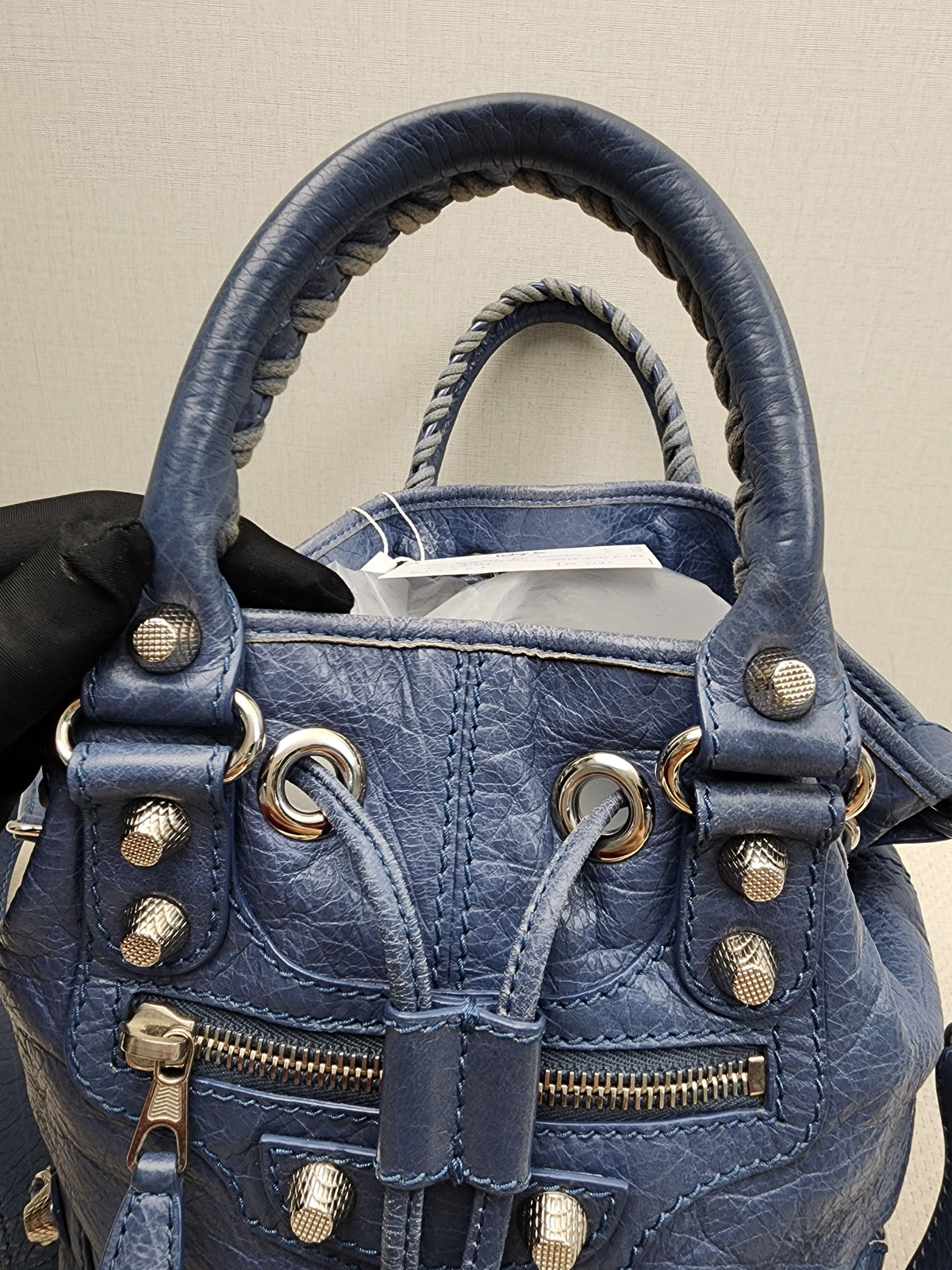 Balenciaga Blue Agneau PomPon Bucket