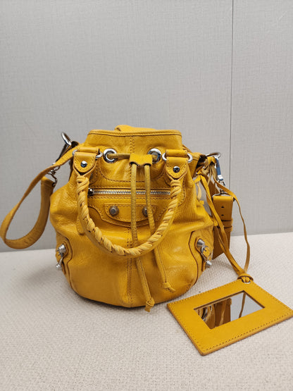 Balenciaga Yellow Lambskin Giant Pompon Bucket