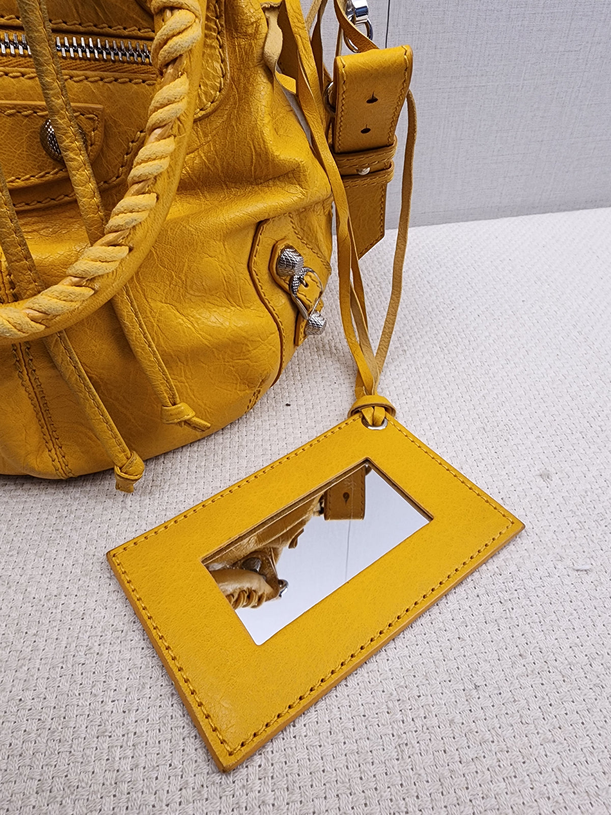 Balenciaga Yellow Lambskin Giant Pompon Bucket