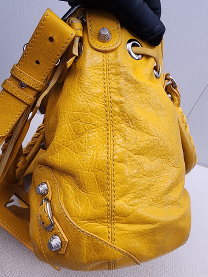 Balenciaga Yellow Lambskin Giant Pompon Bucket