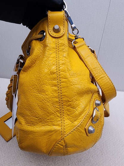 Balenciaga Yellow Lambskin Giant Pompon Bucket