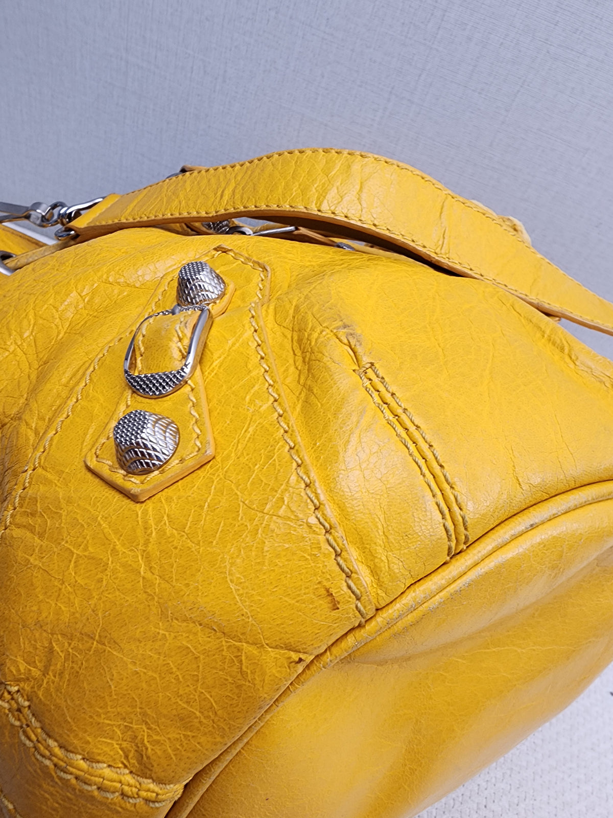 Balenciaga Yellow Lambskin Giant Pompon Bucket
