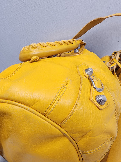 Balenciaga Yellow Lambskin Giant Pompon Bucket