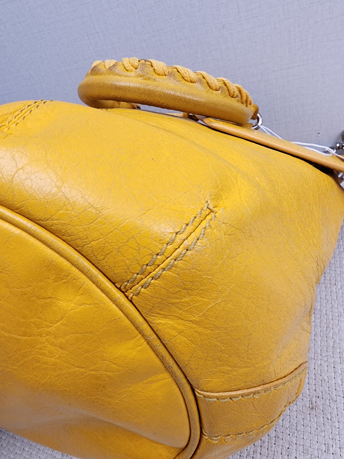 Balenciaga Yellow Lambskin Giant Pompon Bucket