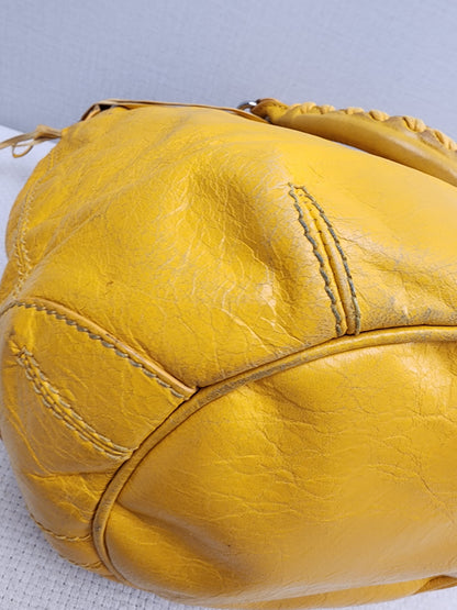 Balenciaga Yellow Lambskin Giant Pompon Bucket