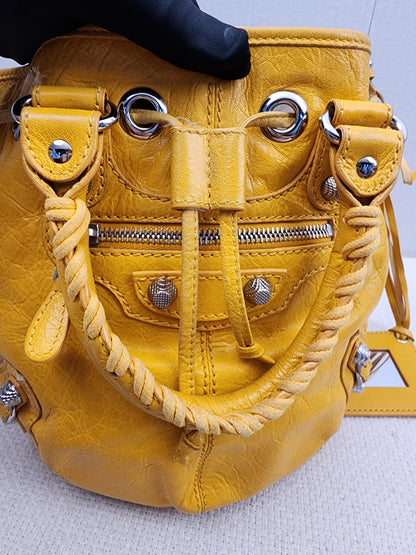 Balenciaga Yellow Lambskin Giant Pompon Bucket