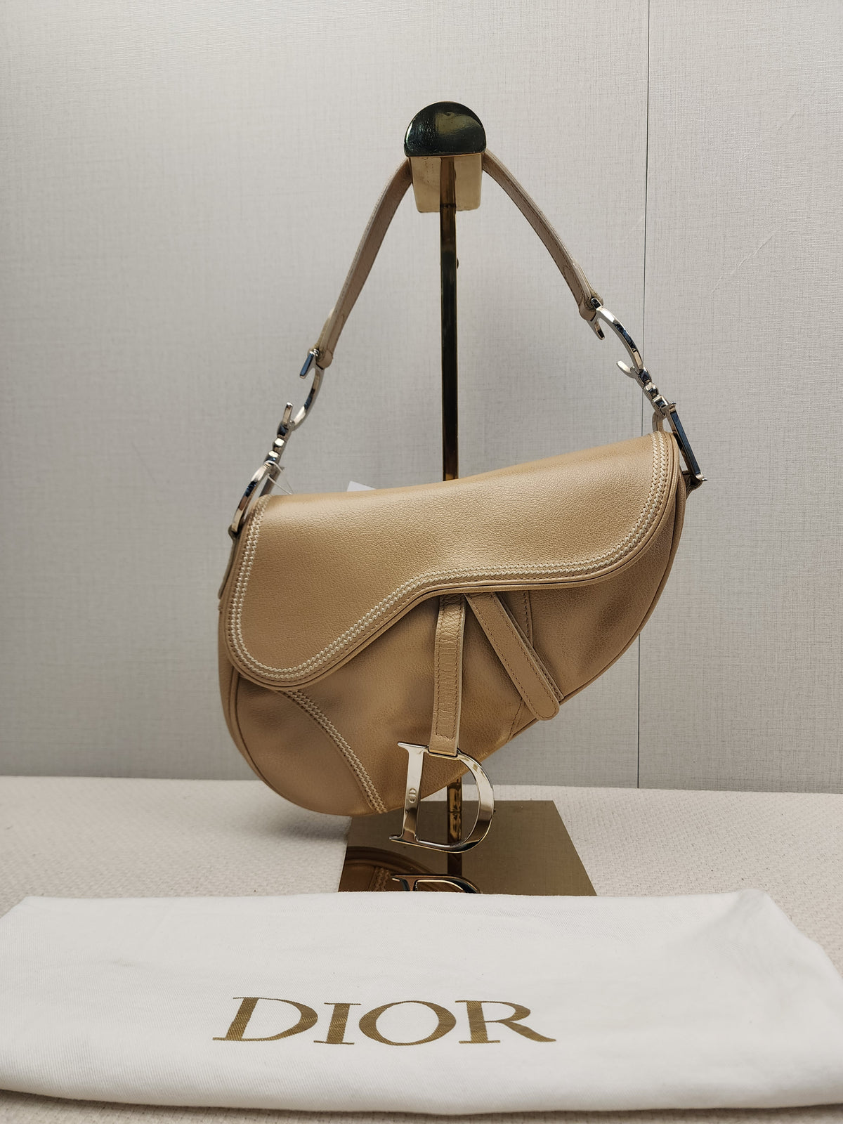 Dior Beige Calfskin Vintage Saddle Bag (SHW)