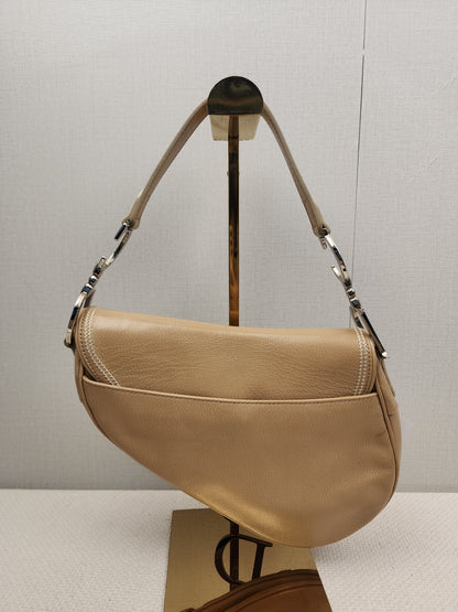 Dior Beige Calfskin Vintage Saddle Bag (SHW)