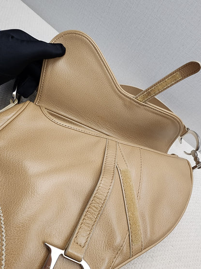Dior Beige Calfskin Vintage Saddle Bag (SHW)