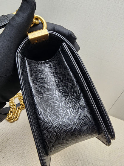 Chanel Black Caviar Old Medium Boy (GHW)