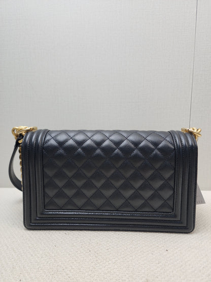 Chanel Black Caviar Old Medium Boy (GHW)