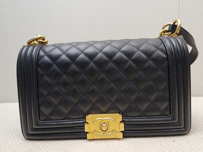 Chanel Black Caviar Old Medium Boy (GHW)