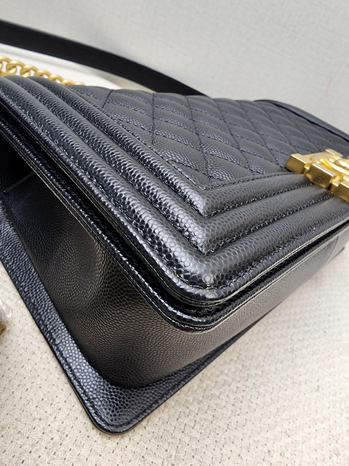 Chanel Black Caviar Old Medium Boy (GHW)