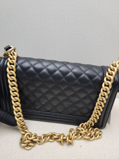 Chanel Black Caviar Old Medium Boy (GHW)