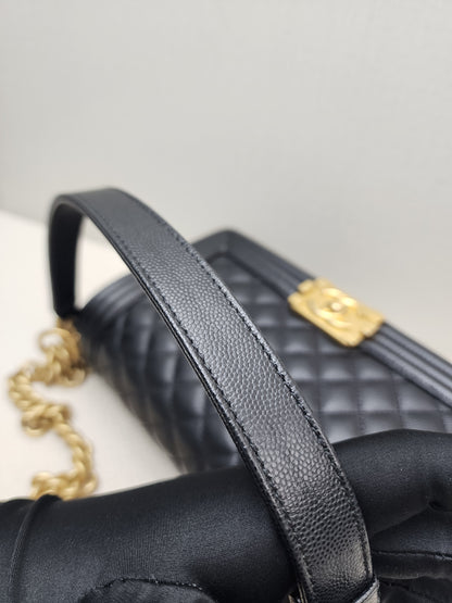 Chanel Black Caviar Old Medium Boy (GHW)