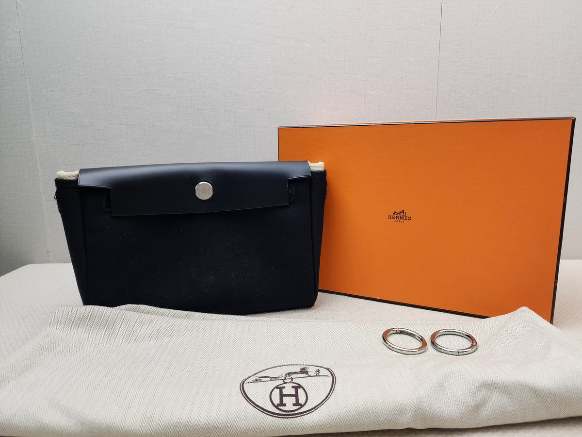 Hermes Black x Beige Canvas Herbag Clutch with Interchangeable Pouch (PHW)