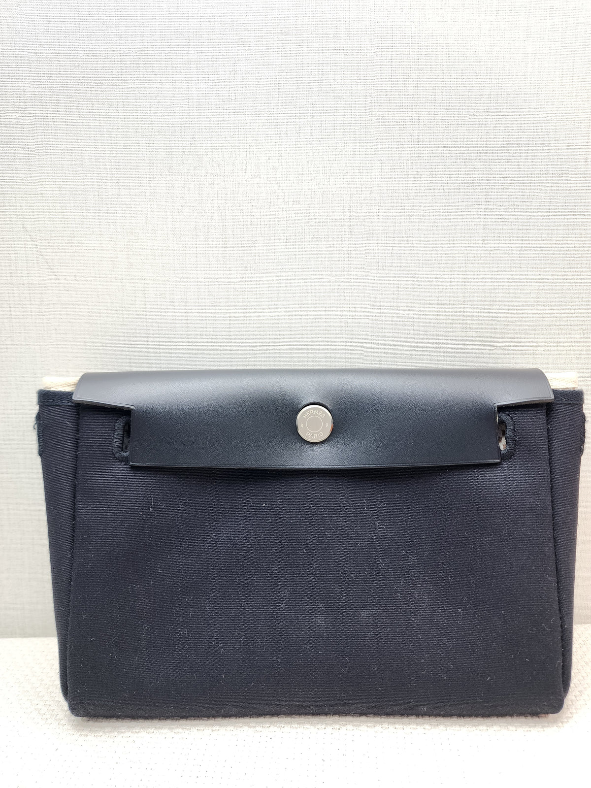 Hermes Black x Beige Canvas Herbag Clutch with Interchangeable Pouch (PHW)