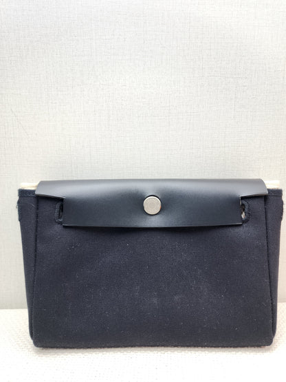 Hermes Black x Beige Canvas Herbag Clutch with Interchangeable Pouch (PHW)