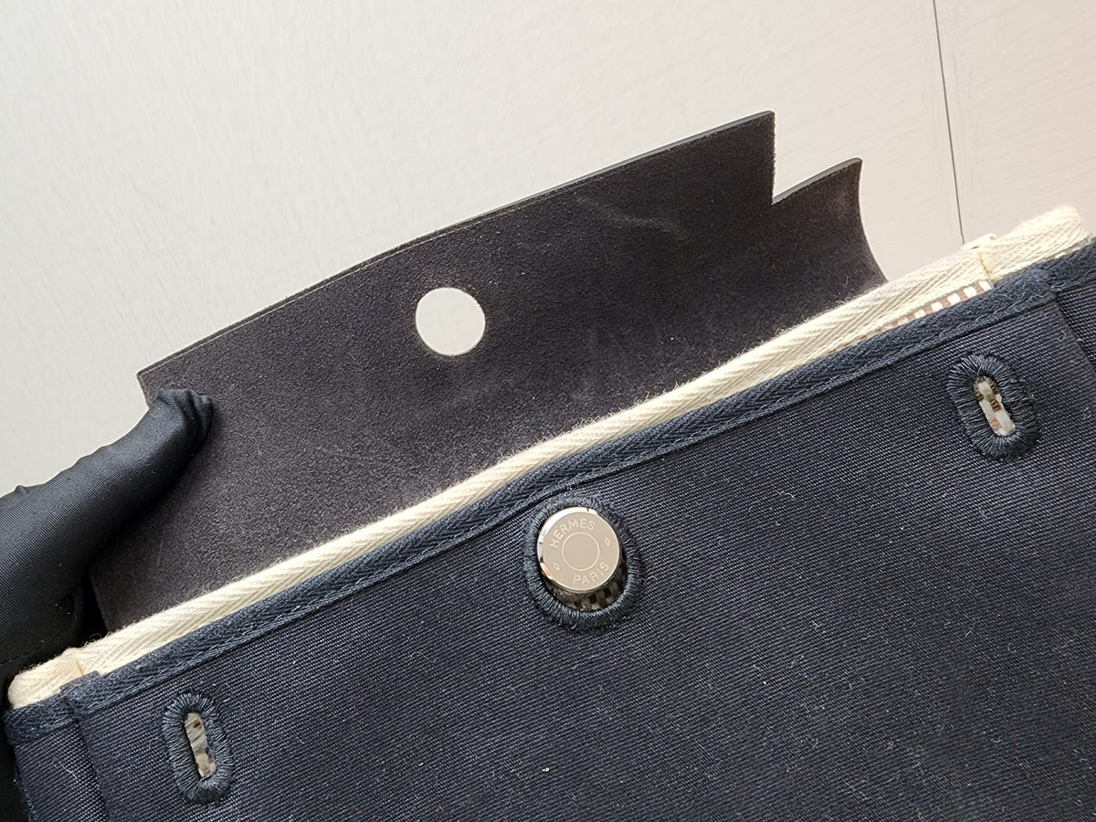 Hermes Black x Beige Canvas Herbag Clutch with Interchangeable Pouch (PHW)