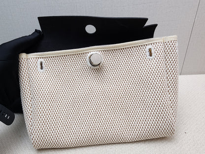 Hermes Black x Beige Canvas Herbag Clutch with Interchangeable Pouch (PHW)