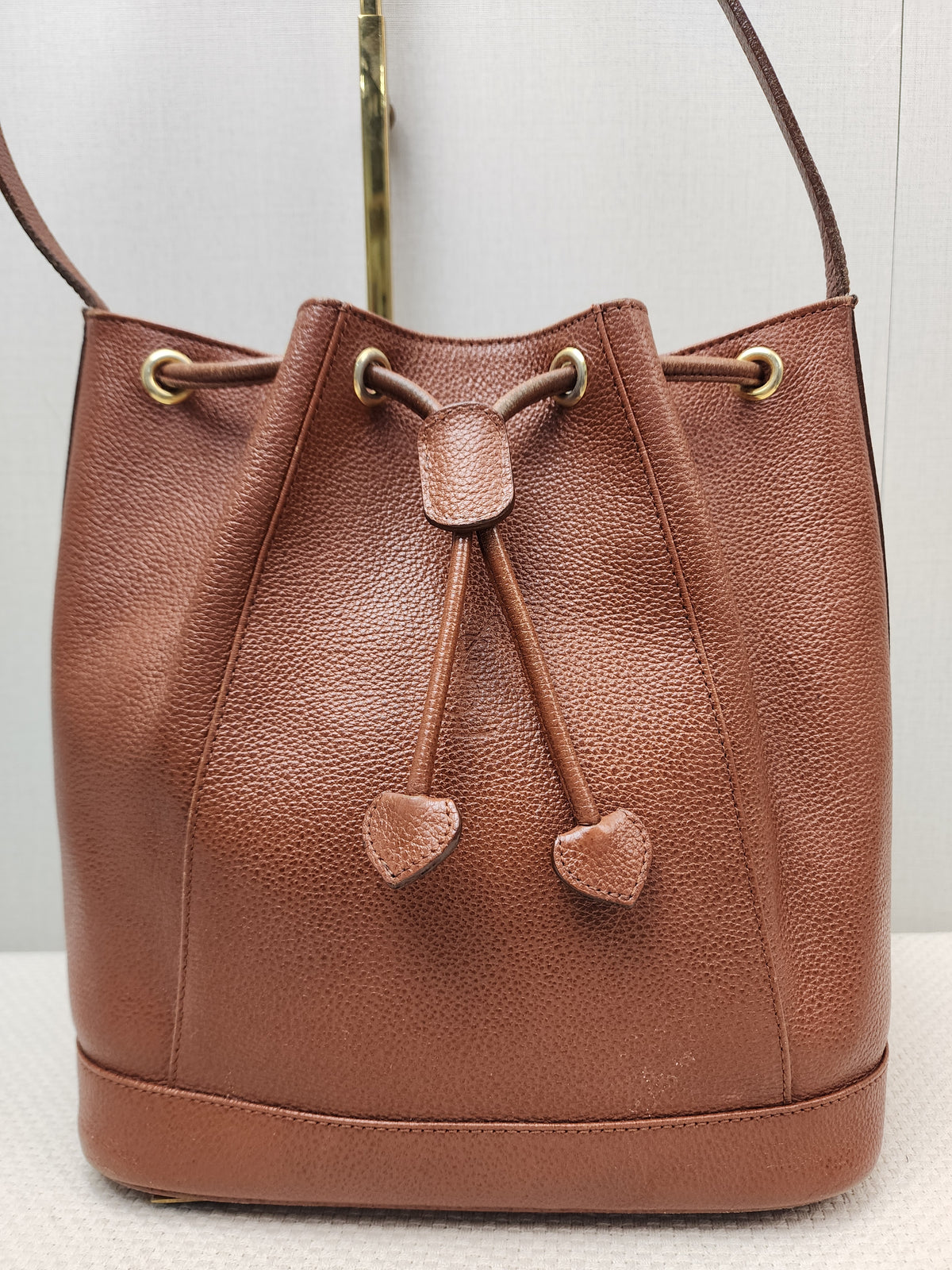 YSL Brown Calfskin Vintage Drawstring Bucket Bag