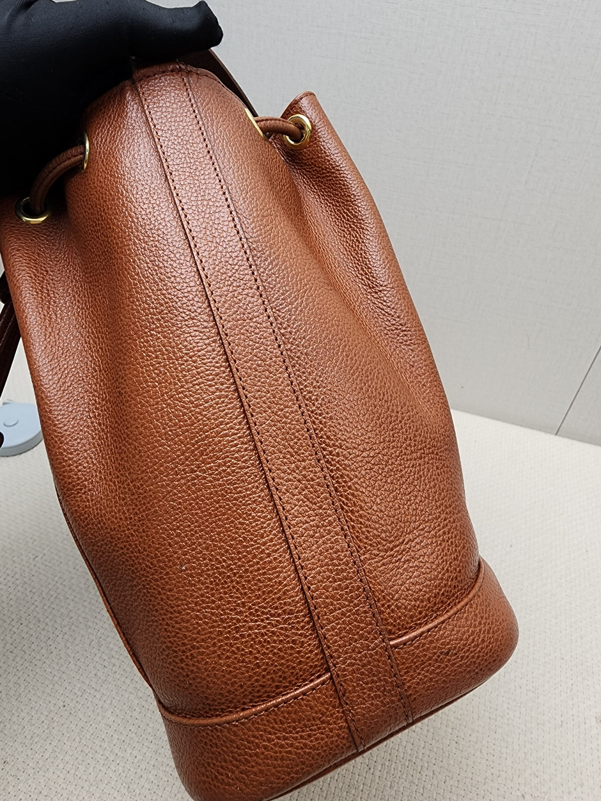 YSL Brown Calfskin Vintage Drawstring Bucket Bag