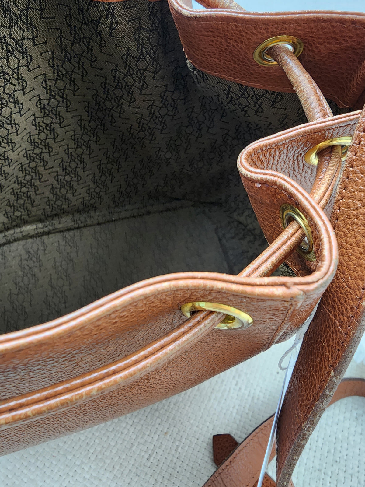 YSL Brown Calfskin Vintage Drawstring Bucket Bag