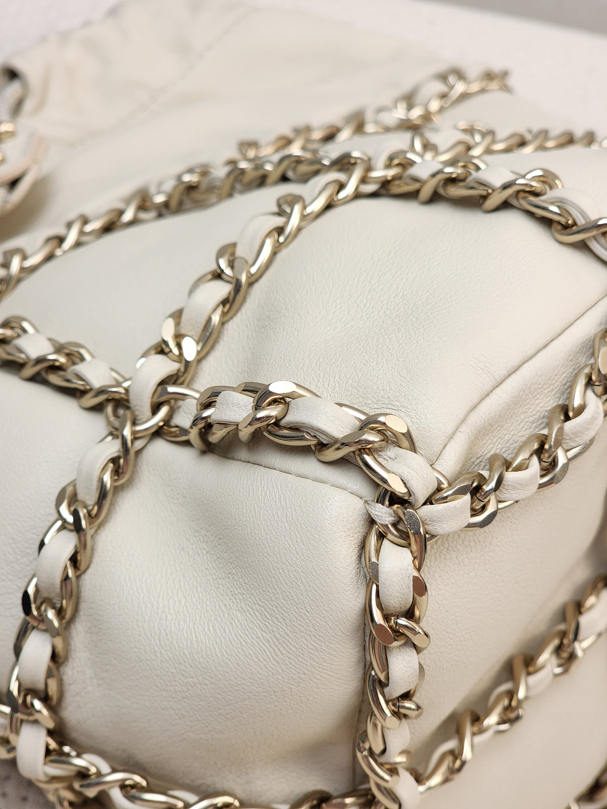 Chanel Ivory Mini Chain Frame Drawstring Bucket Bag