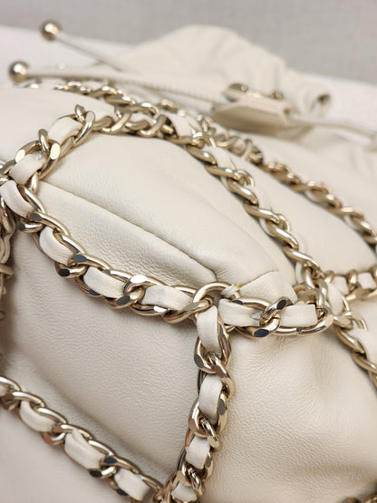 Chanel Ivory Mini Chain Frame Drawstring Bucket Bag