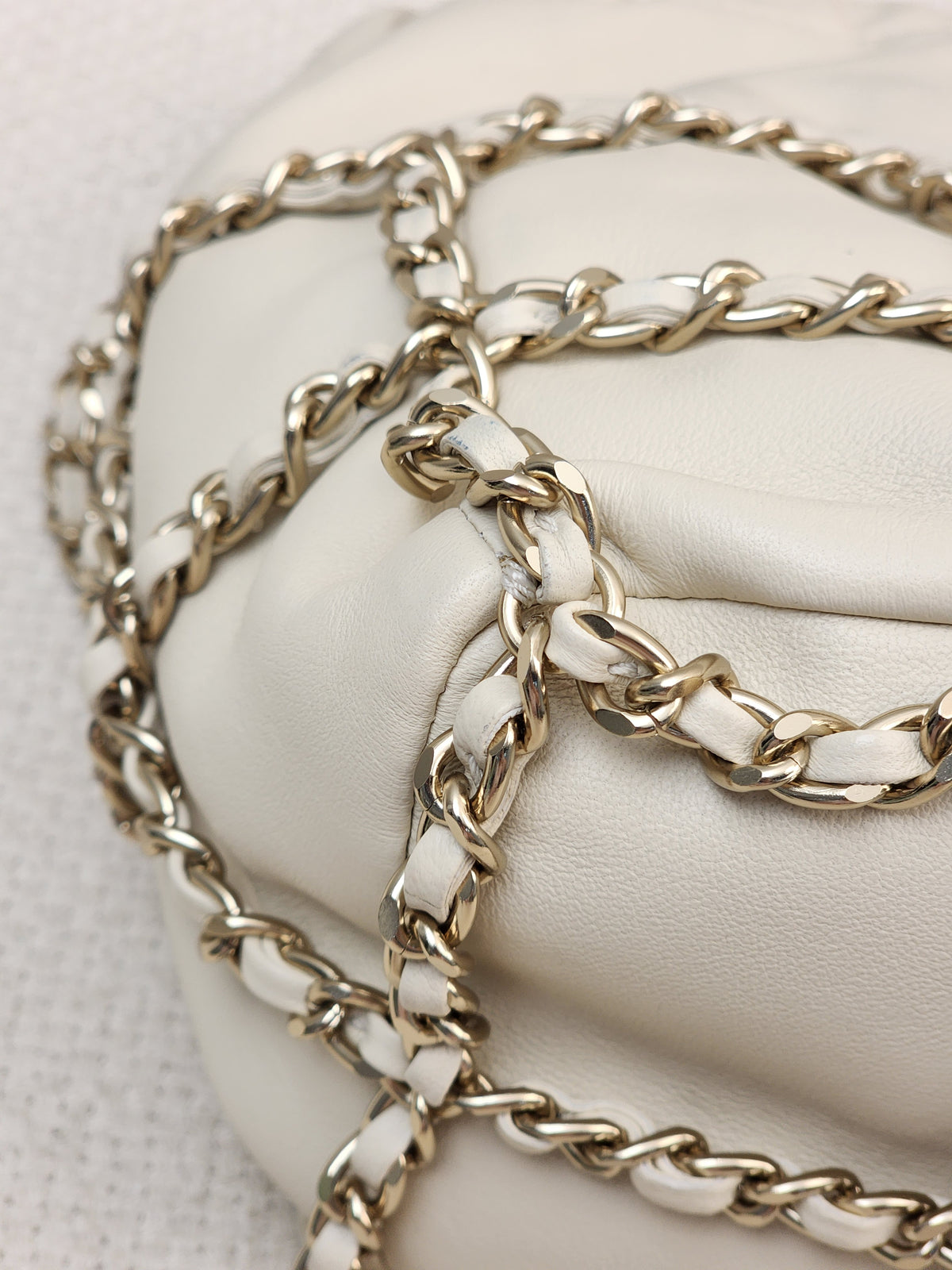 Chanel Ivory Mini Chain Frame Drawstring Bucket Bag