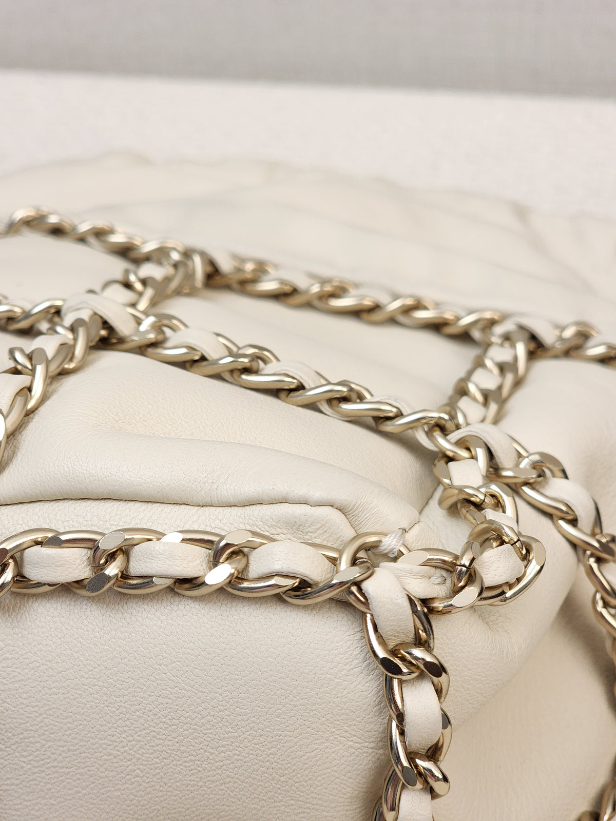Chanel Ivory Mini Chain Frame Drawstring Bucket Bag