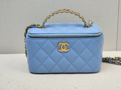 Chanel Light Blue Caviar 22S Vanity Case with Top Handle (GHW)