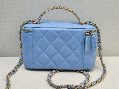 Chanel Light Blue Caviar 22S Vanity Case with Top Handle (GHW)
