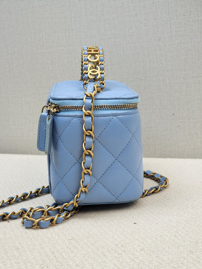 Chanel Light Blue Caviar 22S Vanity Case with Top Handle (GHW)